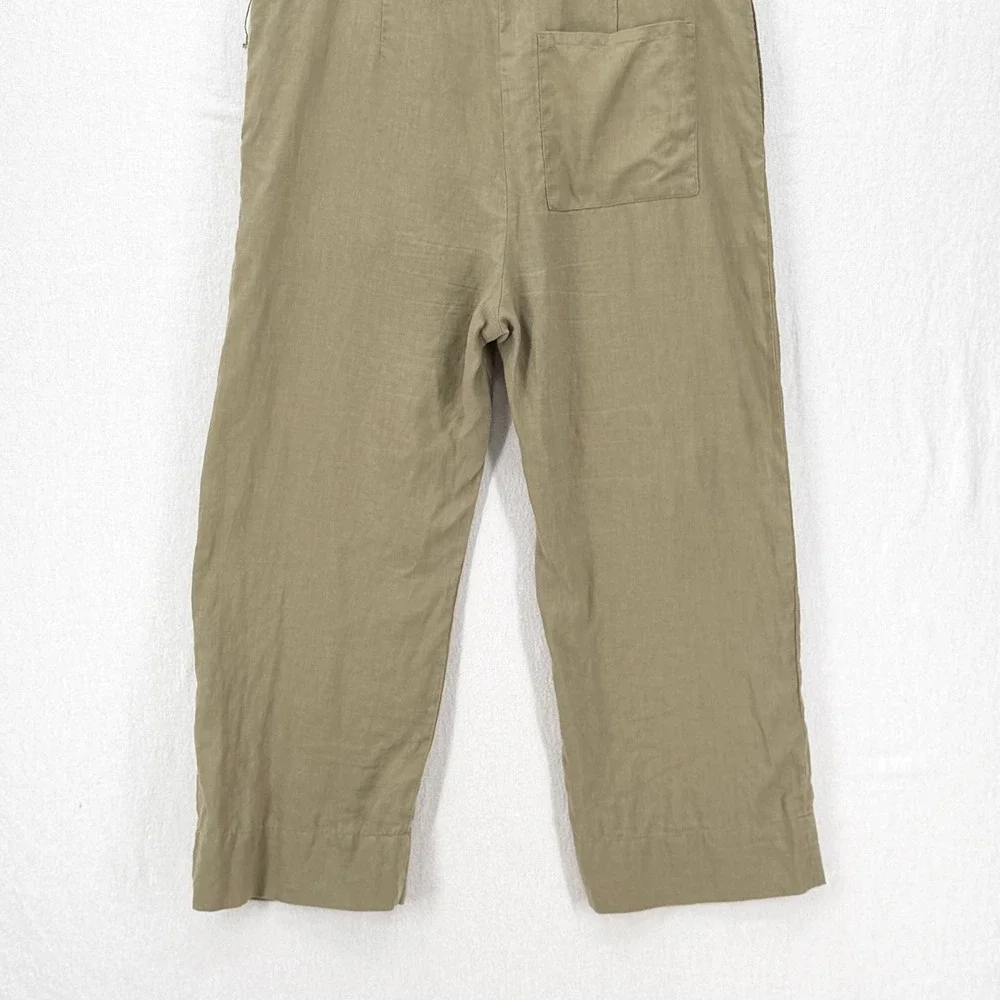 QUINCE Square Neck Linen Jumpsuit Women Medium Olive Green Belted Sleeveless